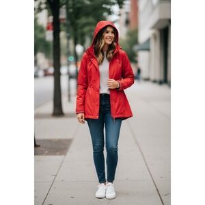 Lululemon Right As Rain Jacket Red Hooded Cinched Waist Size 6‎
